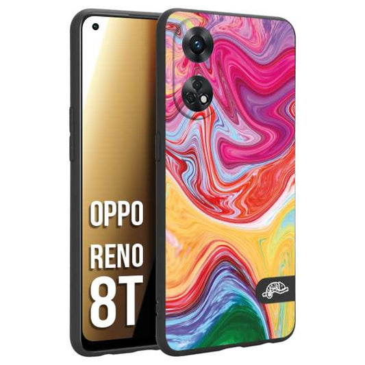 CUSTOMIZZA - Custodia cover nera morbida in tpu compatibile per Oppo Reno 8T colorata fantasia vortice marmo onde verde fucsia gialla