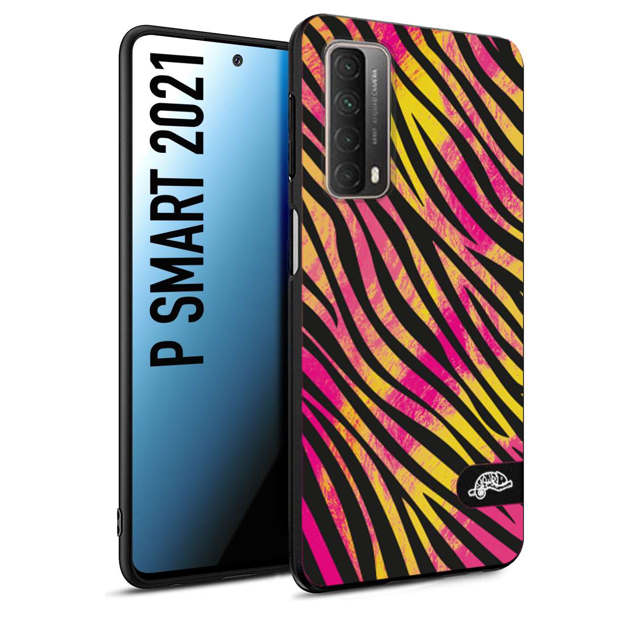 CUSTOMIZZA - Custodia cover nera morbida in tpu compatibile per Huawei P Smart 2021 zebrata maculata a rilievo soft touch donna fucsia gialla