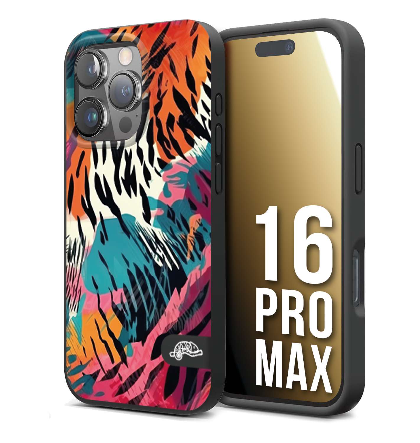 CUSTOMIZZA - Custodia cover nera morbida in tpu compatibile per iPhone 16 PRO MAX leopardato maculato tigrato tiger colorata summer color