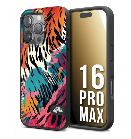 CUSTOMIZZA - Custodia cover nera morbida in tpu compatibile per iPhone 16 PRO MAX leopardato maculato tigrato tiger colorata summer color