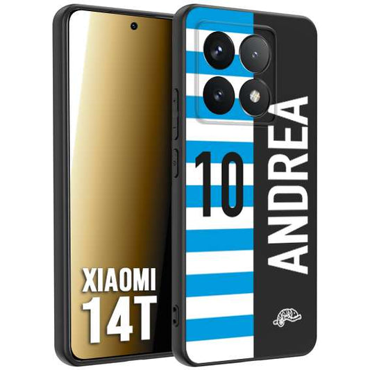 CUSTOMIZZA - Custodia cover nera morbida in tpu compatibile per Xiaomi 14T personalizzata calcio football nome e numero calciatori biancazzurri