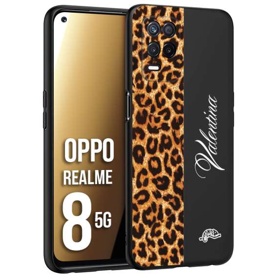 CUSTOMIZZA - Custodia cover nera morbida in tpu compatibile per Oppo Realme 8 5G custom nome scritta leopardato maculato donna marrone leopard