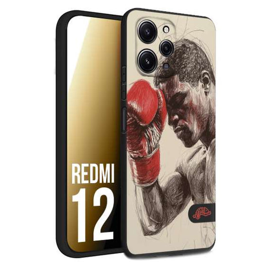 CUSTOMIZZA - Custodia cover nera morbida in tpu compatibile per Xiaomi Redmi 12 pugilato pugili disegno tattoo guantoni boxer pesi massimi