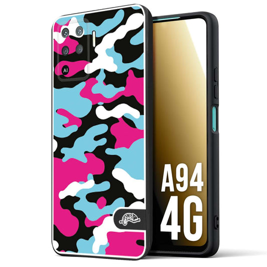 CUSTOMIZZA - Custodia cover nera morbida in tpu compatibile per Oppo A94 4G camouflage mimetico militare fucsia celeste