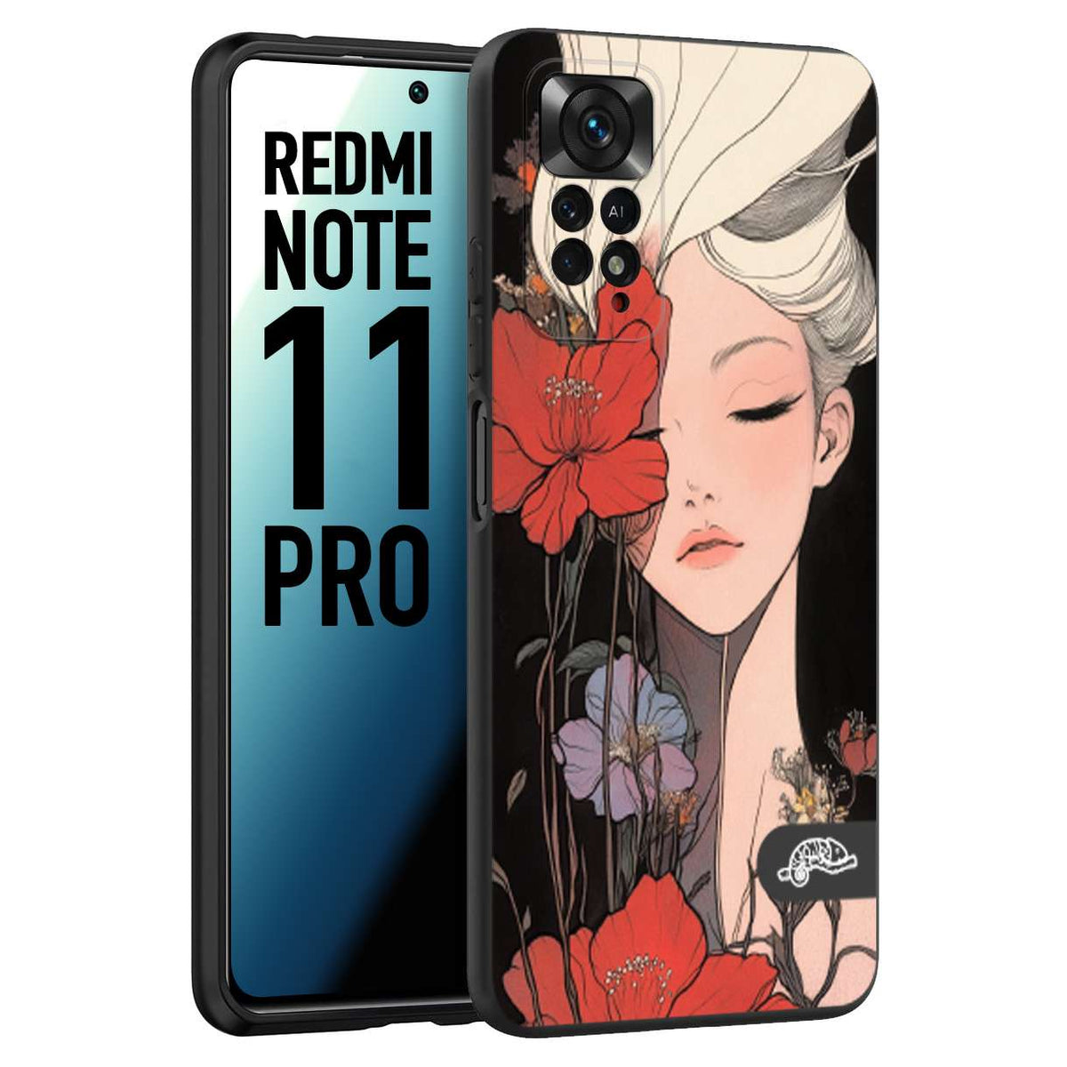 CUSTOMIZZA - Custodia cover nera morbida in tpu compatibile per Xiaomi Redmi Note 11 PRO woman flower Fantasia Floreale Design Donna e Fiori, Retro Artistico