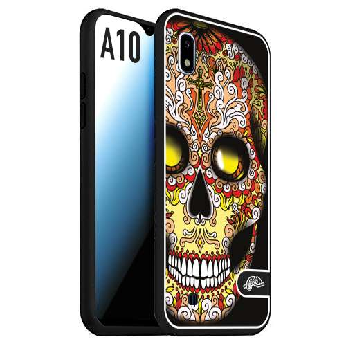 CUSTOMIZZA - Custodia cover nera morbida in tpu compatibile per Samsung A10 teschio messicano Mexican skull giallo rosso arancio