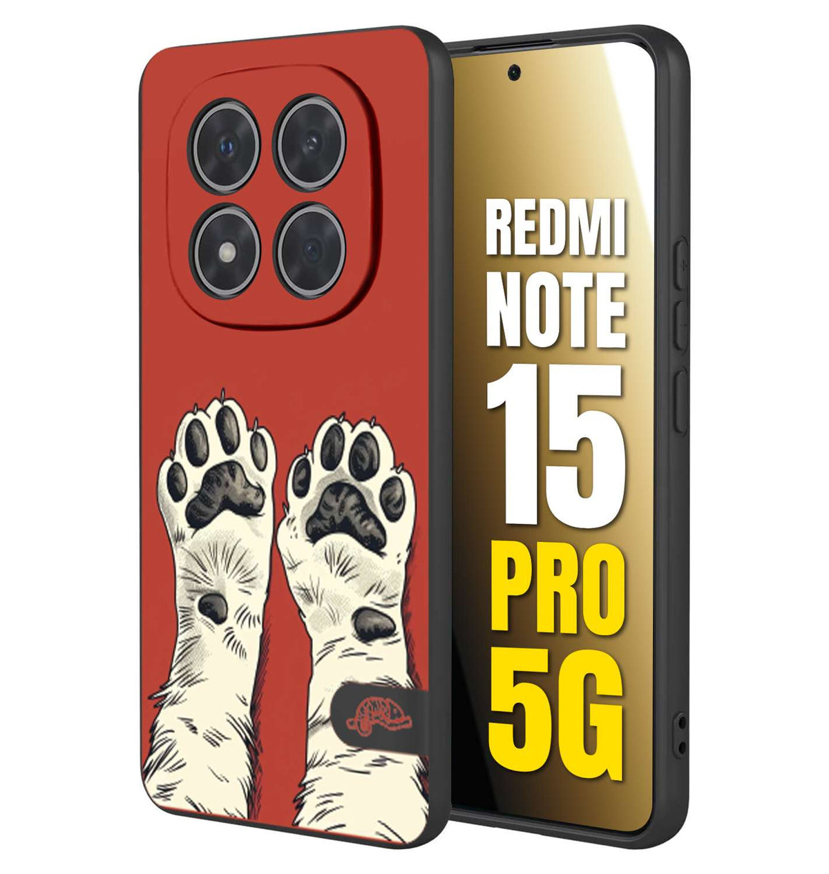 CUSTOMIZZA - Custodia cover nera morbida in tpu compatibile per Xiaomi Redmi Note 15 PRO 5G zampe di gatto cat paws rossa red disegnata fumetto cartoon
