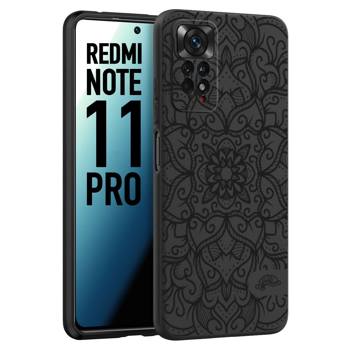 CUSTOMIZZA - Custodia cover nera morbida in tpu compatibile per Xiaomi Redmi Note 11 PRO mandala nero fiore vedo non vedo donna