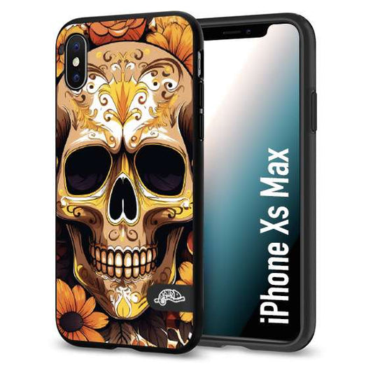 CUSTOMIZZA - Custodia cover nera morbida in tpu compatibile per iPhone XS MAX teschio messicano colorato dorato fiori tattoo disegnato