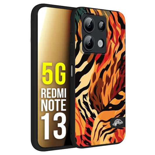 CUSTOMIZZA - Custodia cover nera morbida in tpu compatibile per Xiaomi Redmi Note 13 5G leopardato maculato tigrato tiger colorata gialla rossa arancio