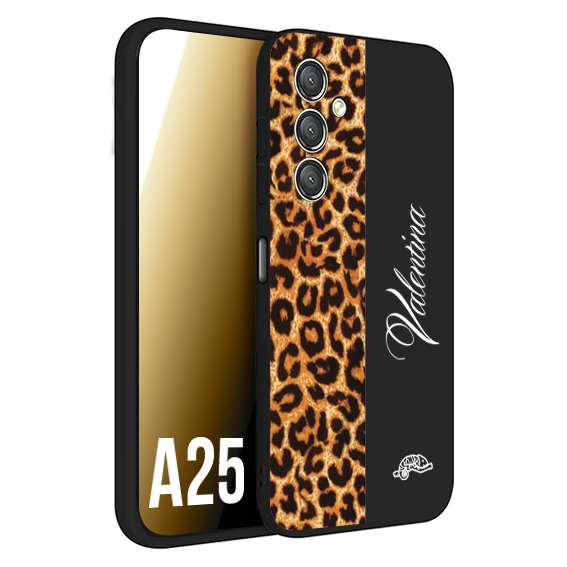 CUSTOMIZZA - Custodia cover nera morbida in tpu compatibile per Samsung A25 custom nome scritta leopardato maculato donna marrone leopard