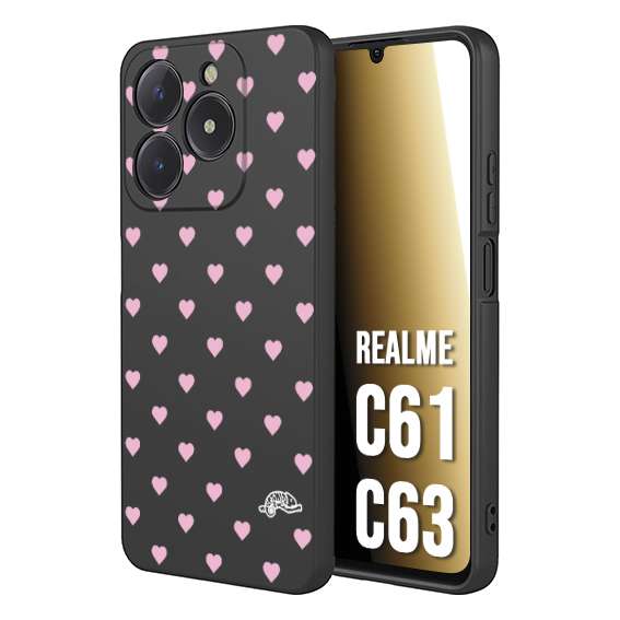 CUSTOMIZZA - Custodia cover nera morbida in tpu compatibile per Oppo C61 - C63 cuori pois rosa su nero donna pin up vintage