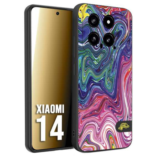 CUSTOMIZZA - Custodia cover nera morbida in tpu compatibile per Xiaomi 14 colorata fantasia vortice marmo arcobaleno rosa blu fucsia