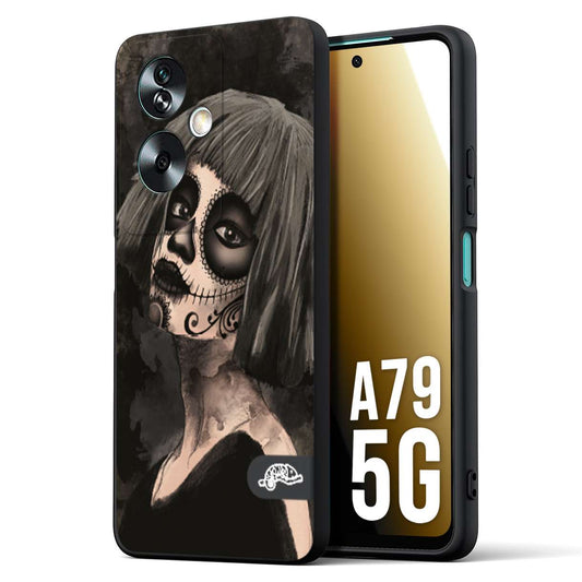CUSTOMIZZA - Custodia cover nera morbida in tpu compatibile per Oppo A79 5G chicana messicana dea de la muerte donna santa tattoo disegnata