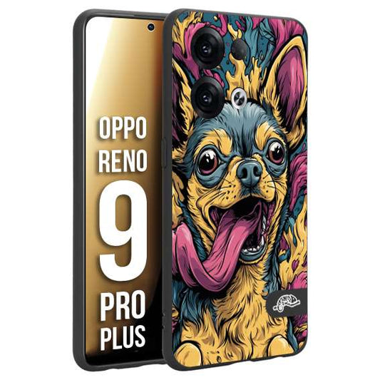 CUSTOMIZZA - Custodia cover nera morbida in tpu compatibile per Oppo Reno 9 PRO PLUS Chihuahua illustrazione cane pop art cane street art cartone animato