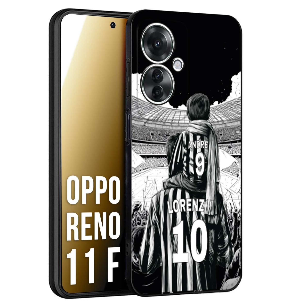 CUSTOMIZZA - Custodia cover nera morbida in tpu compatibile per Oppo Reno 11 F 5G personalizzata calcio football nome e numero calciatori bianconeri bianca e nera