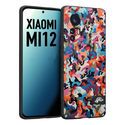 CUSTOMIZZA - Custodia cover nera morbida in tpu compatibile per Xiaomi 12 5G camouflage mimetico militare moderno blu arancio rosa