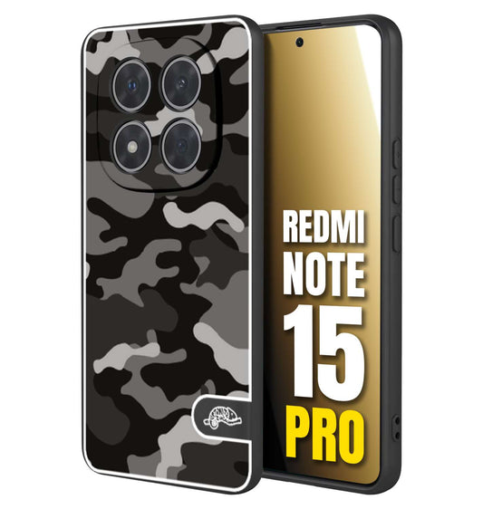 CUSTOMIZZA - Custodia cover nera morbida in tpu compatibile per Xiaomi Redmi Note 15 PRO camouflage mimetico militare nero black grigio