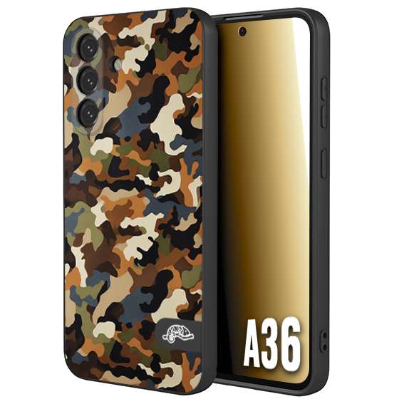 CUSTOMIZZA - Custodia cover nera morbida in tpu compatibile per Samsung A36 camouflage mimetico militare moderno blu marrone beige