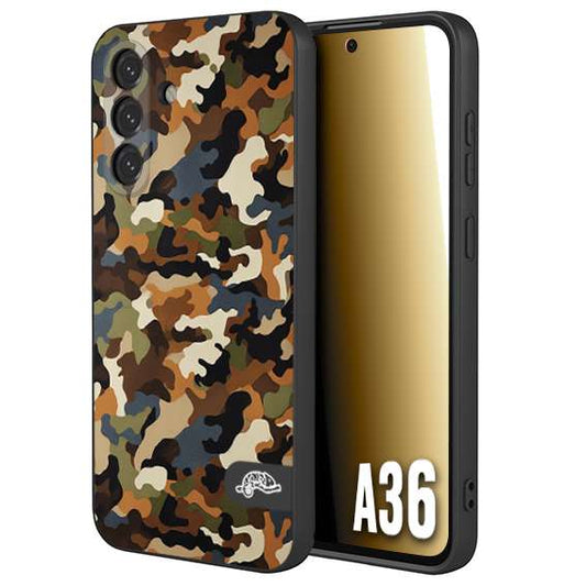 CUSTOMIZZA - Custodia cover nera morbida in tpu compatibile per Samsung A36 camouflage mimetico militare moderno blu marrone beige