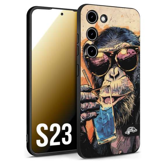 CUSTOMIZZA - Custodia cover nera morbida in tpu compatibile per Samsung S23 estate disegnata cocktails animali simpatici scimmia monkey negroni
