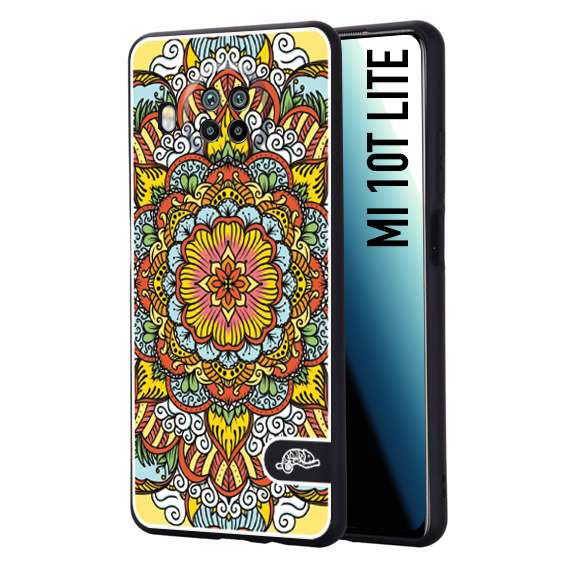 CUSTOMIZZA - Custodia cover nera morbida in tpu compatibile per Xiaomi Mi 10T LITE mandala colorato fiore nuvole arancione