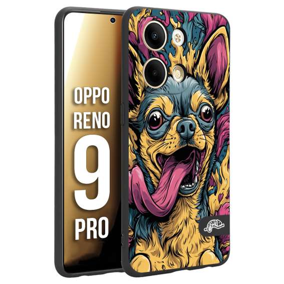 CUSTOMIZZA - Custodia cover nera morbida in tpu compatibile per Oppo Reno 9 PRO Chihuahua illustrazione cane pop art cane street art cartone animato