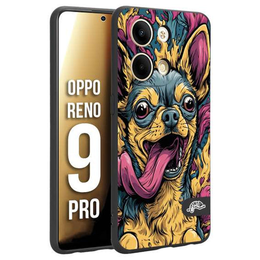 CUSTOMIZZA - Custodia cover nera morbida in tpu compatibile per Oppo Reno 9 PRO Chihuahua illustrazione cane pop art cane street art cartone animato