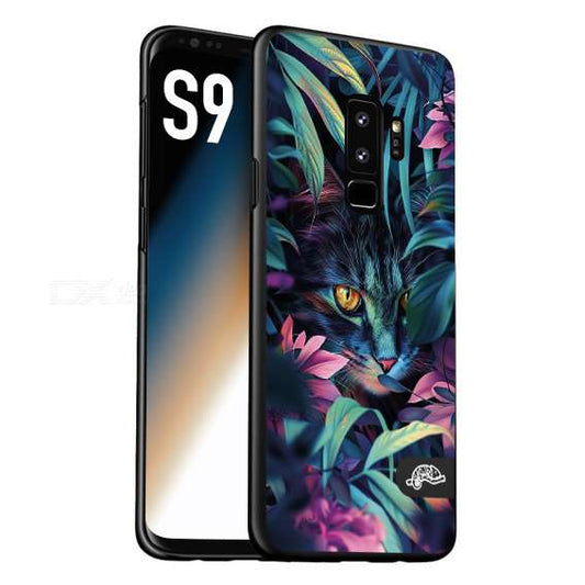 CUSTOMIZZA - Custodia cover nera morbida in tpu compatibile per Samsung S9 animali color giungla tropicale occhio di gatto colori vibranti disegnato