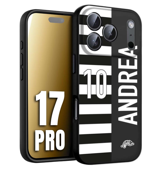 CUSTOMIZZA - Custodia cover nera morbida in tpu compatibile per iPhone 17 PRO personalizzata calcio football nome e numero calciatori bianconera