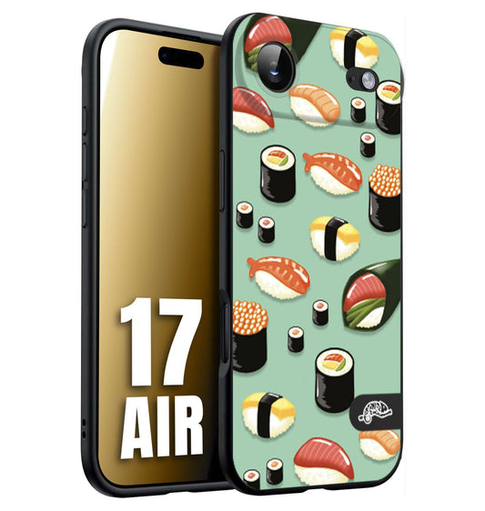 CUSTOMIZZA - Custodia cover nera morbida in tpu compatibile per iPhone 17 AIR sushi disegni giapponese nighiri acquamarina verde