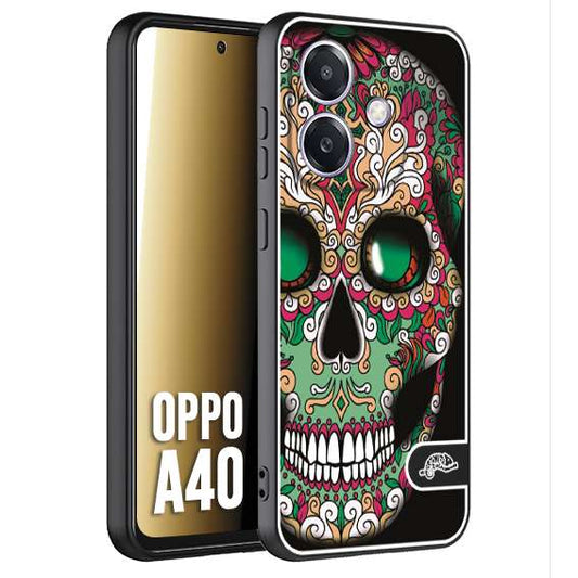 CUSTOMIZZA - Custodia cover nera morbida in tpu compatibile per Oppo A40 teschio messicano Mexican skull verde fucsia
