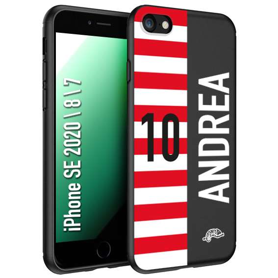 CUSTOMIZZA - Custodia cover nera morbida in tpu compatibile per iPhone 7 - 8 - SE 2020 / 2022 personalizzata calcio football nome e numero calciatori bianco rossa