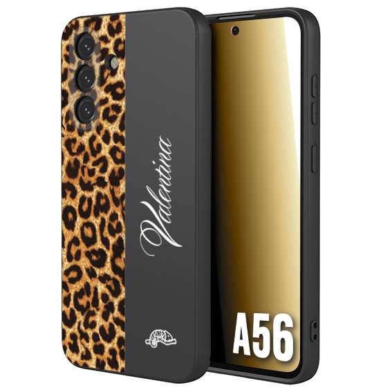 CUSTOMIZZA - Custodia cover nera morbida in tpu compatibile per Samsung A56 5G custom nome scritta leopardato maculato donna marrone leopard