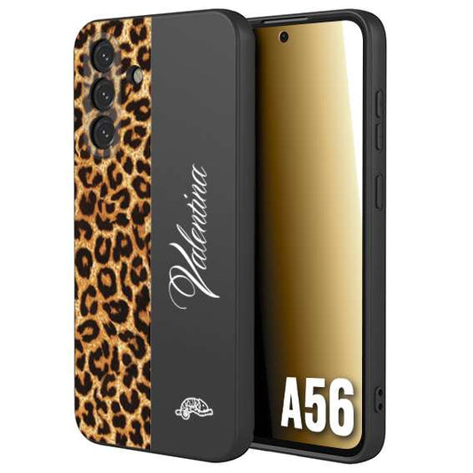 CUSTOMIZZA - Custodia cover nera morbida in tpu compatibile per Samsung A56 5G custom nome scritta leopardato maculato donna marrone leopard