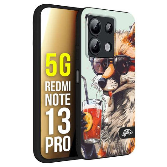 CUSTOMIZZA - Custodia cover nera morbida in tpu compatibile per Xiaomi Redmi Note 13 PRO 5G estate disegnata cocktails animali simpatici fox volpe negroni