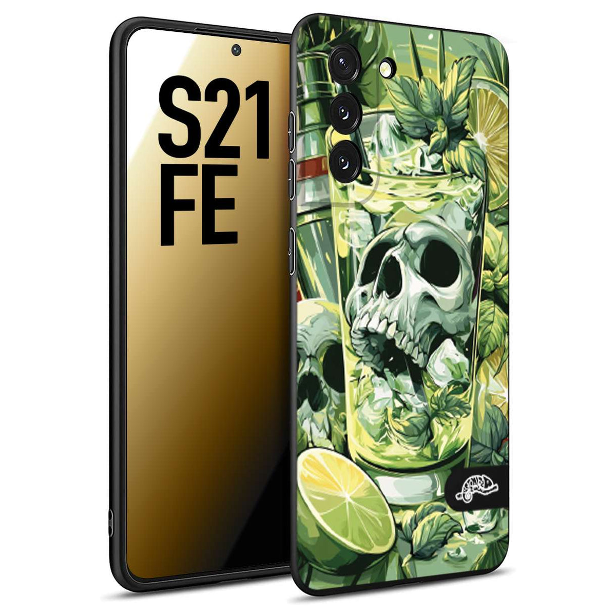 CUSTOMIZZA - Custodia cover nera morbida in tpu compatibile per Samsung S21 FE Mojito cocktail teschio illustrazione drink lime menta ghiacci tropicale street art