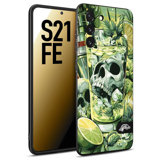 CUSTOMIZZA - Custodia cover nera morbida in tpu compatibile per Samsung S21 FE Mojito cocktail teschio illustrazione drink lime menta ghiacci tropicale street art