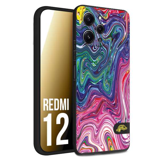 CUSTOMIZZA - Custodia cover nera morbida in tpu compatibile per Xiaomi Redmi 12 colorata fantasia vortice marmo arcobaleno rosa blu fucsia