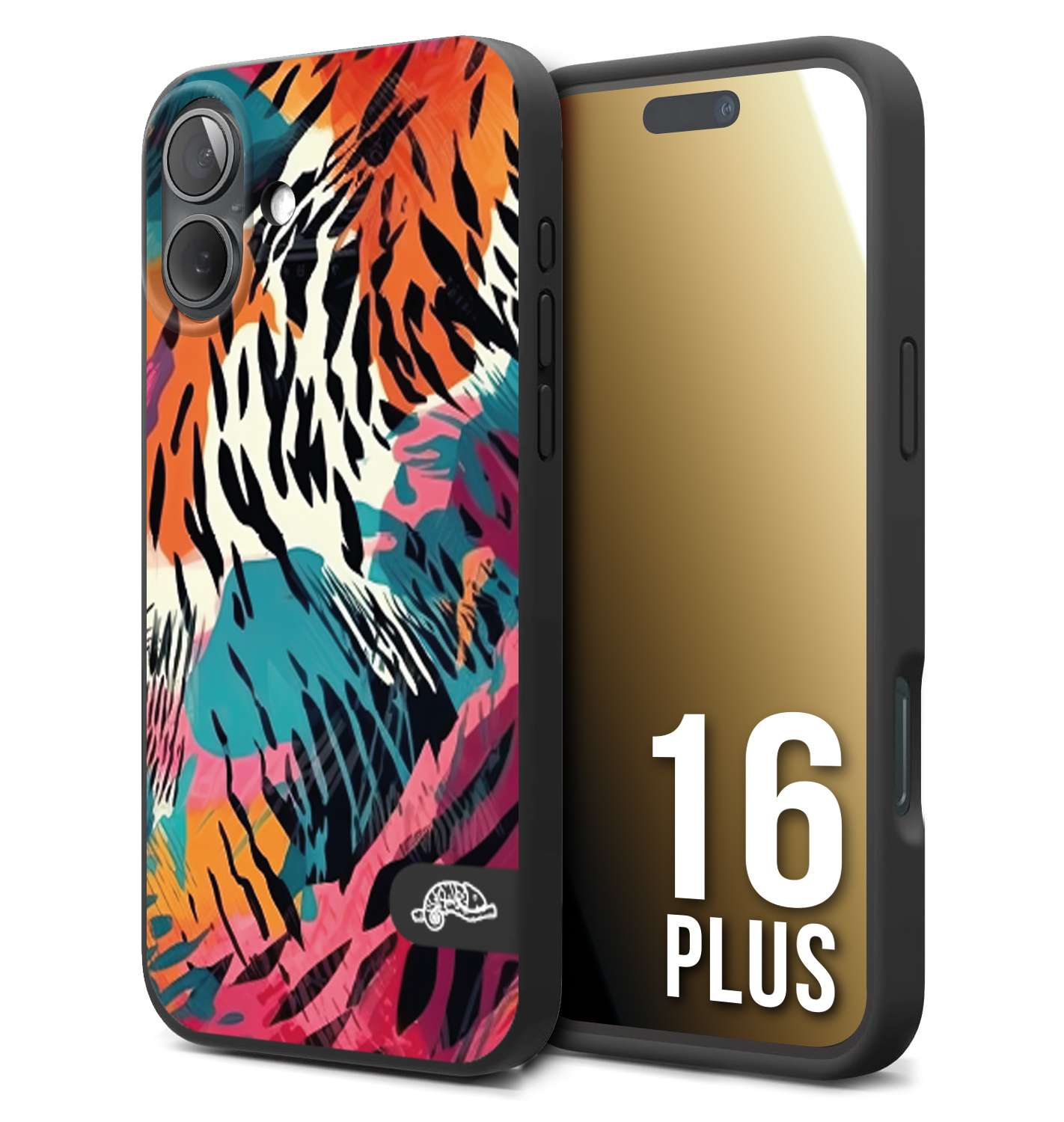 CUSTOMIZZA - Custodia cover nera morbida in tpu compatibile per iPhone 16 PLUS leopardato maculato tigrato tiger colorata summer color