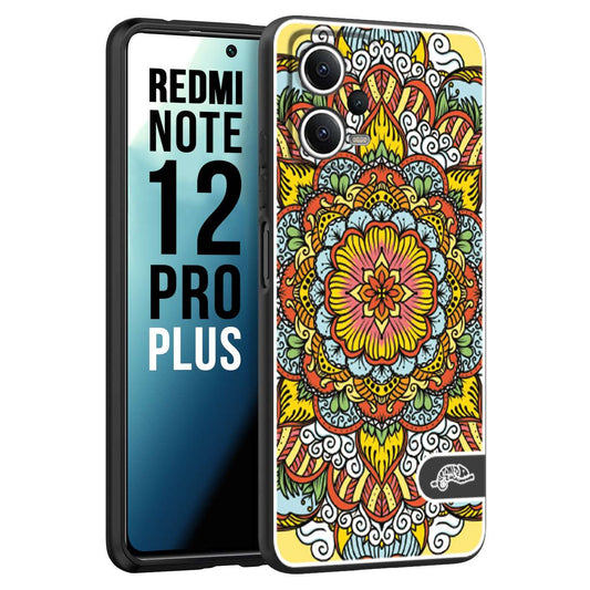 CUSTOMIZZA - Custodia cover nera morbida in tpu compatibile per Xiaomi Redmi Note 12 PRO PLUS mandala colorato fiore nuvole arancione