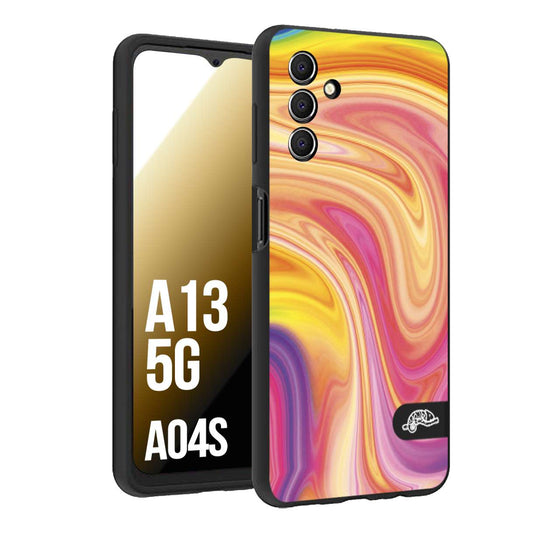 CUSTOMIZZA - Custodia cover nera morbida in tpu compatibile per Samsung A04S - A13 5G colorata fantasia vortice marmo onde rosa fucsia gialla