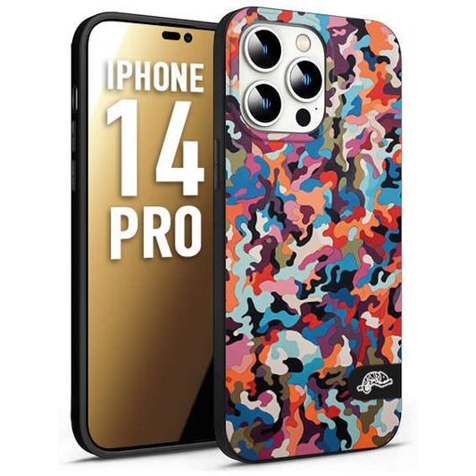 CUSTOMIZZA - Custodia cover nera morbida in tpu compatibile per iPhone 14 PRO camouflage mimetico militare moderno blu arancio rosa