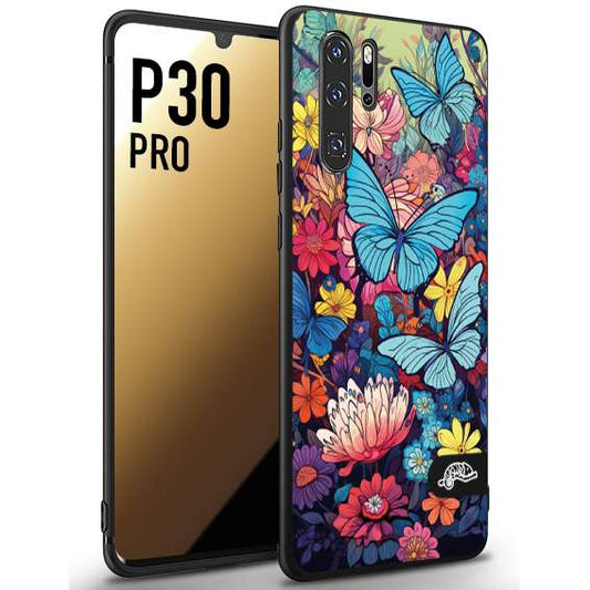 CUSTOMIZZA - Custodia cover nera morbida in tpu compatibile per Huawei P30 PRO farfalle butterfly moderno donna disegnate gialla blu rosa