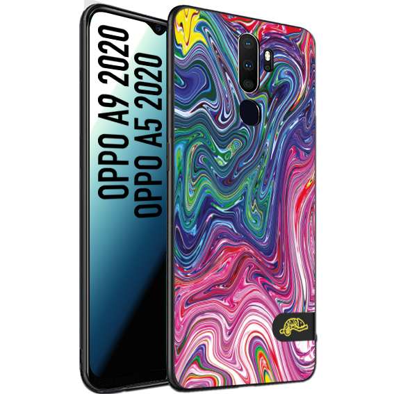 CUSTOMIZZA - Custodia cover nera morbida in tpu compatibile per Oppo A9 2020 - A5 2020 colorata fantasia vortice marmo arcobaleno rosa blu fucsia