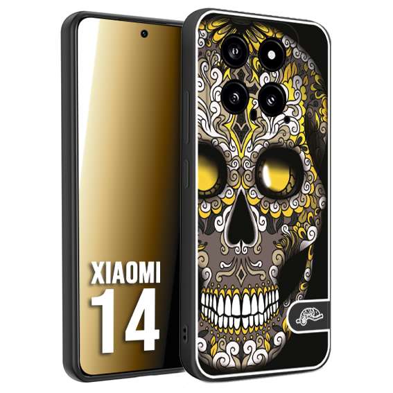 CUSTOMIZZA - Custodia cover nera morbida in tpu compatibile per Xiaomi 14 teschio messicano Mexican skull nero giallo