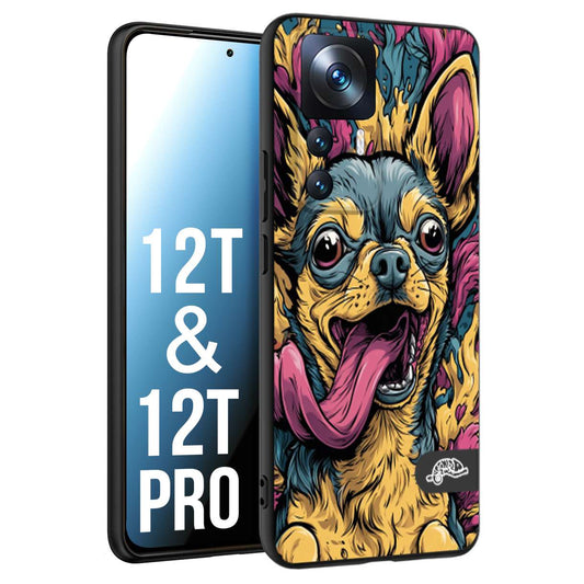 CUSTOMIZZA - Custodia cover nera morbida in tpu compatibile per Xiaomi 12T - 12T PRO Chihuahua illustrazione cane pop art cane street art cartone animato