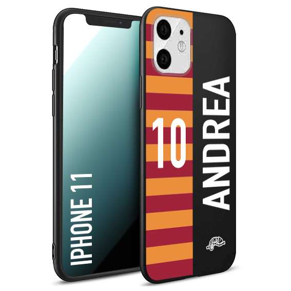 CUSTOMIZZA - Custodia cover nera morbida in tpu compatibile per iPhone 11 personalizzata calcio football nome e numero calciatori giallo rossi