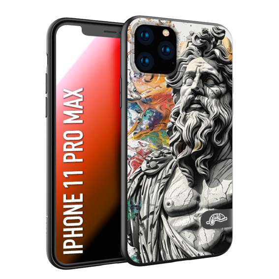 CUSTOMIZZA - Custodia cover nera morbida in tpu compatibile per iPhone 11 PRO MAX statua colorata moderna antico tattoo splash color