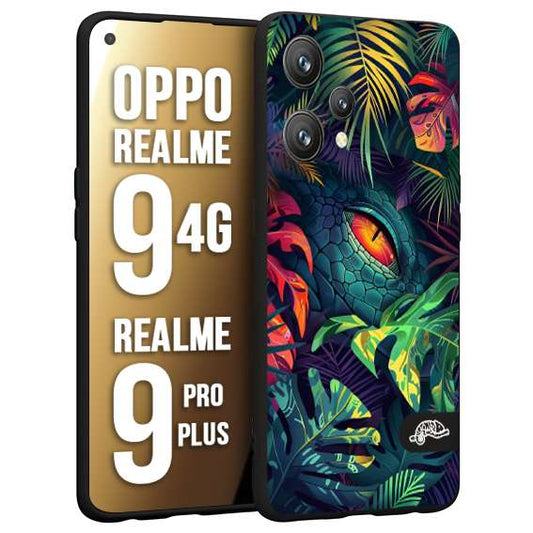 CUSTOMIZZA - Custodia cover nera morbida in tpu compatibile per Realme 9 4G - 9 PRO PLUS animali color giungla tropicale occhio di coccodrillo alligatore disegnato